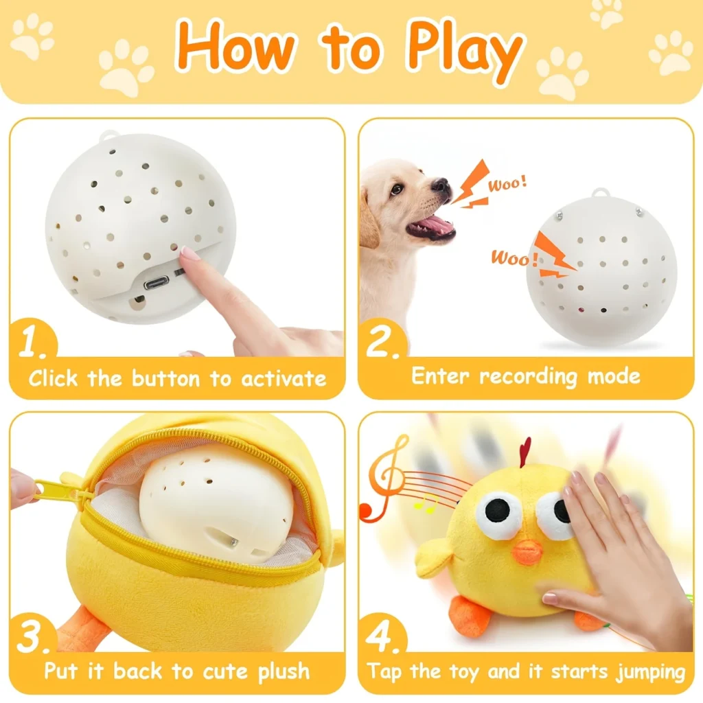 Rechargeable Squeaky Chicken Dog Toy – Music, Voice Recording & Motion-Activated Fun