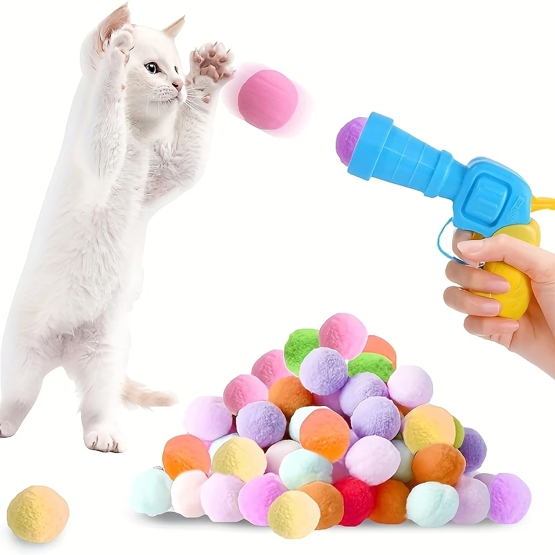Cat Launcher Gun with 30 Soft Rainbow Balls – Interactive Play Set for Kittens & Cats