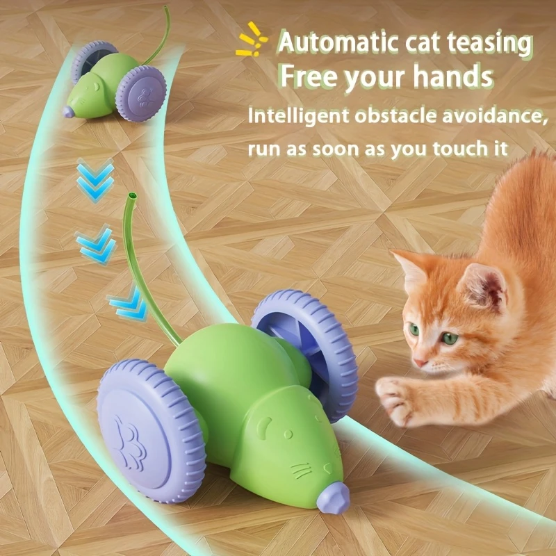 USB Rechargeable Light-Up Mouse Cat Toy – Smart Rolling & Obstacle Avoidance
