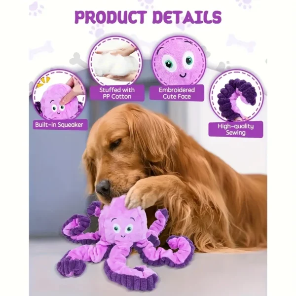 Plush Octopus Squeaky Dog Toy – Durable Chew Toy for All Breeds - Image 3