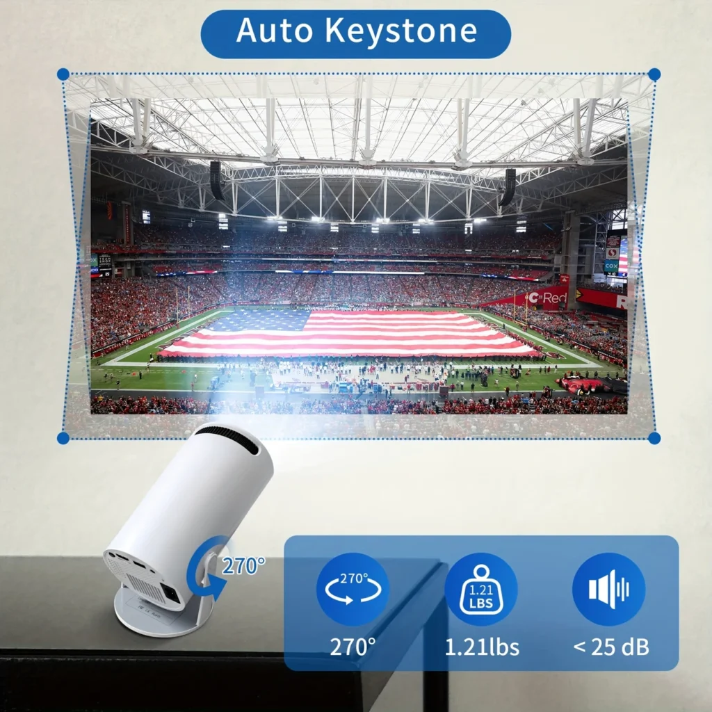 4K Android Mini Projector with 270° Stand – Portable Home Theater