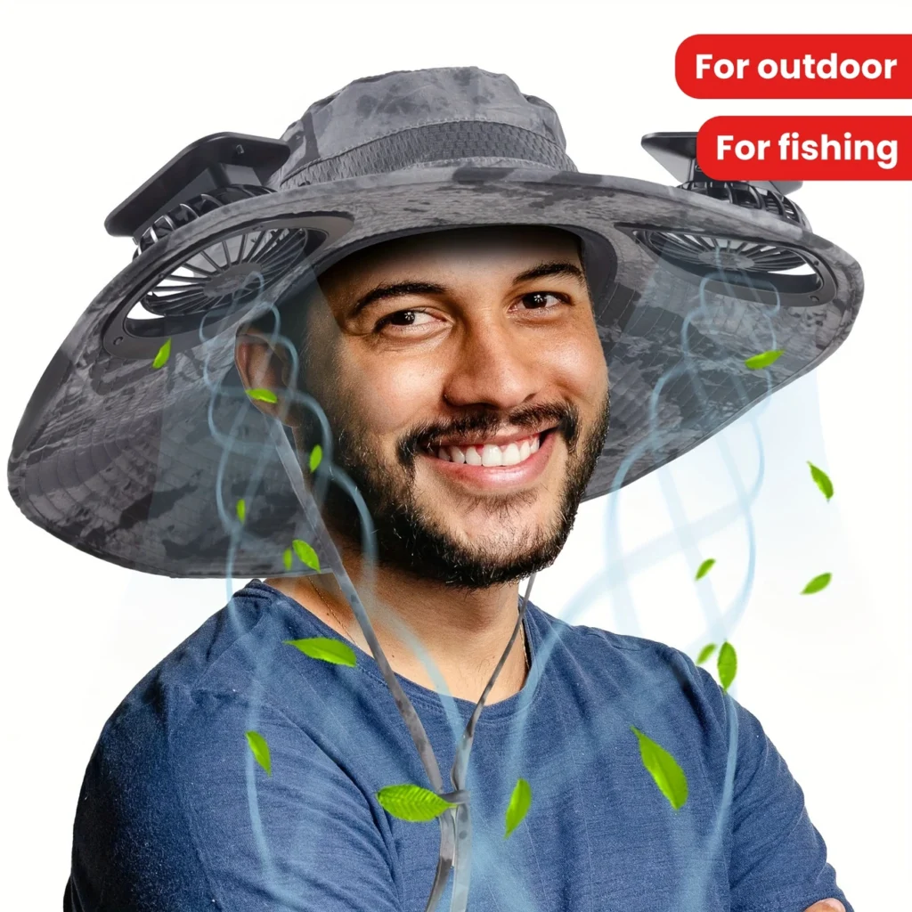 Ayamaya Solar Fan Hat with 2 Cooling Fans – UPF 50+ Wide-Brim Fishing Hat