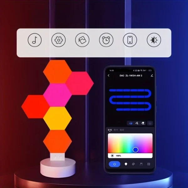 Smart RGB Hexagon LED Light – App + Remote Controlled - Image 3