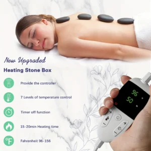 20pcs Hot Stones with Digital Heater | Adjustable Temp Massage Kit for Spa & Home