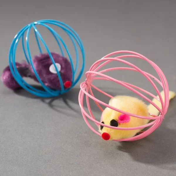Rolling Wire Cage Cat Toy with Plush Mouse – Interactive Fun for Indoor Cats