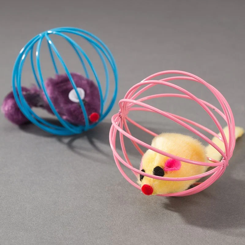 Rolling Wire Cage Cat Toy with Plush Mouse – Interactive Fun for Indoor Cats